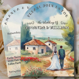 Invitación Boda Acuarela Rústica Encantadora Campestre