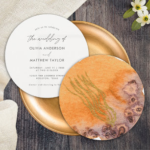 Invitación Boda acuarela simple única naranja dorada