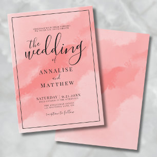 Invitación Boda Acuarela Simple y Elegante de Color Rosa Cora