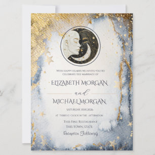 Invitación Boda Acuarela Sol Luna Celestial