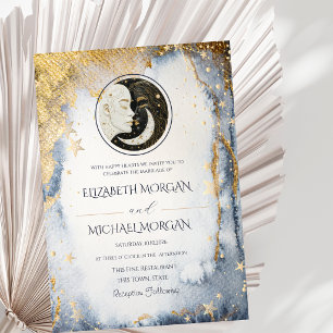 Invitación Boda Acuarela Sol Luna Celestial