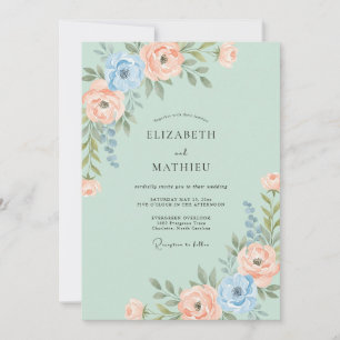 Invitación Boda Acuarela Suave Verde Menta