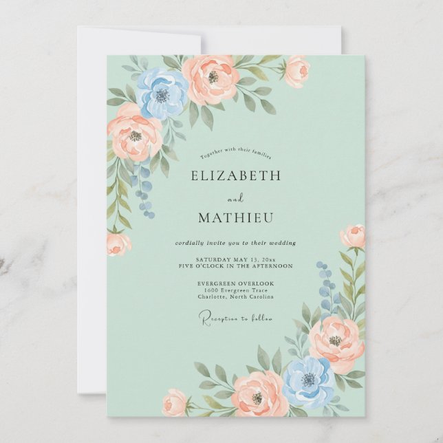 Invitación Boda Acuarela Suave Verde Menta (Anverso)