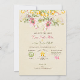 Invitación Boda acuarela todo en uno rosa verde amarillo