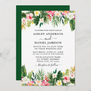 Invitación Boda acuarela Tropical Floral Verde