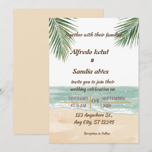 Invitación boda acuarela tropical palma árbol playa verano
