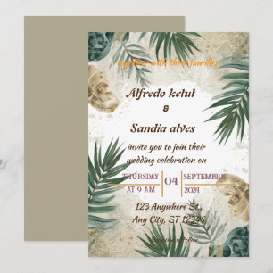 Invitación boda acuarela tropical palma árbol playa verano