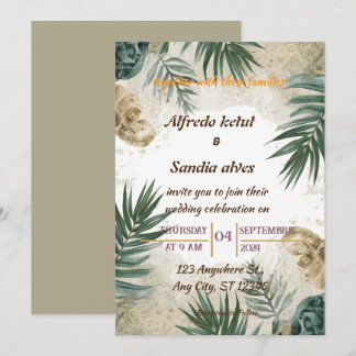 Invitación boda acuarela tropical palma árbol playa verano