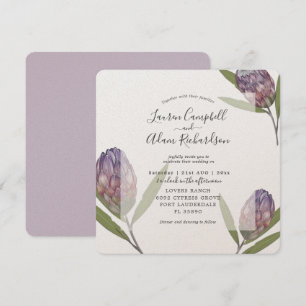Invitación Boda acuarela tropical protea púrpura