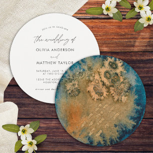 Invitación Boda Acuarela Única Simple Azul Marino Dorado