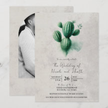 Boda Acuarela Verde Cactus Gris Suroeste