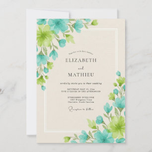 Invitación Boda Acuarela Verde Claro con Hojas
