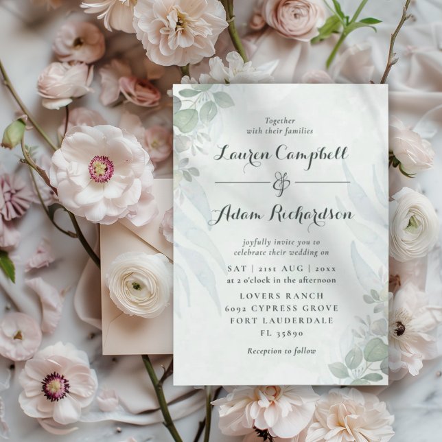 Invitación Boda acuarela verde eucalipto rústico (Subido por el creador)