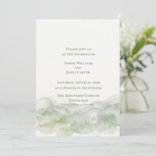Invitación Boda acuarela verde salvia con cardo escocés