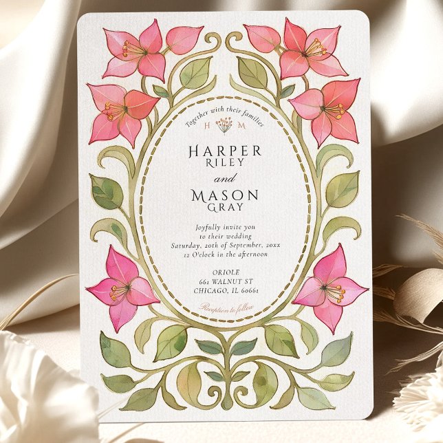 Invitación Boda acuarela vintage de buganvilla (Subido por el creador)