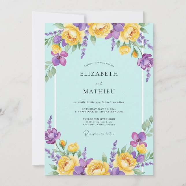Invitación Boda acuarela violeta acuática (Anverso)
