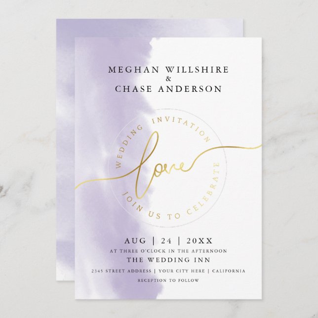 Invitación BODA | Acuarela Violeta Lilac (Anverso / Reverso)