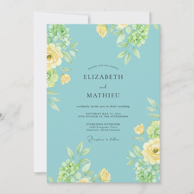 Invitación Boda Acuática con Hojas y Limón (Anverso)