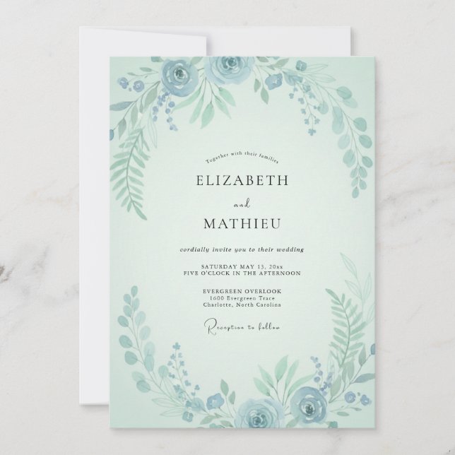 Invitación Boda Acuática de Hojas de Menta (Anverso)