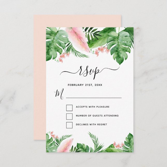 Invitación Boda acuática floral Palm tropical RSVP (Anverso / Reverso)