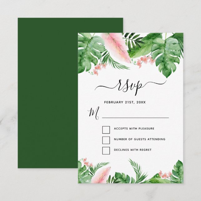 Invitación Boda acuática floral Palm tropical RSVP (Anverso / Reverso)