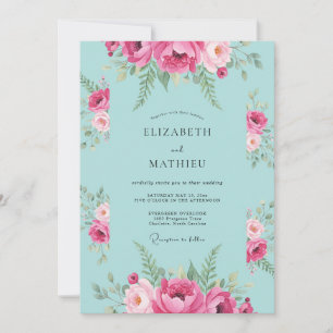 Invitación Boda Acuática Magenta Frondosa