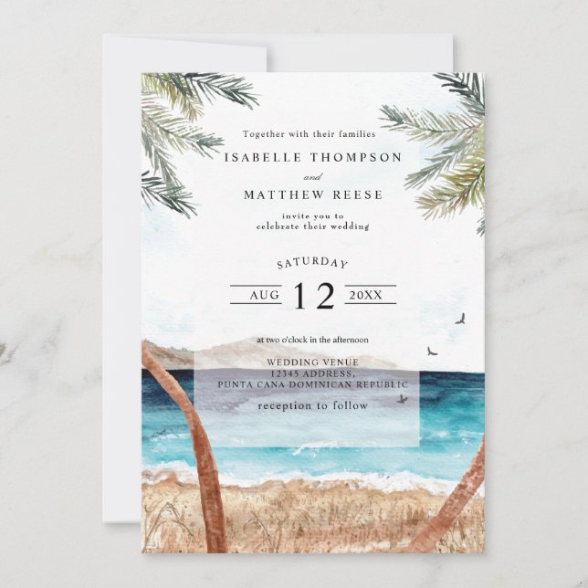Invitación Boda acuática Punta Cana Tropical Beach (Anverso)