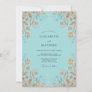 Invitación Boda Acuática Silenciada Terracota Frondosa