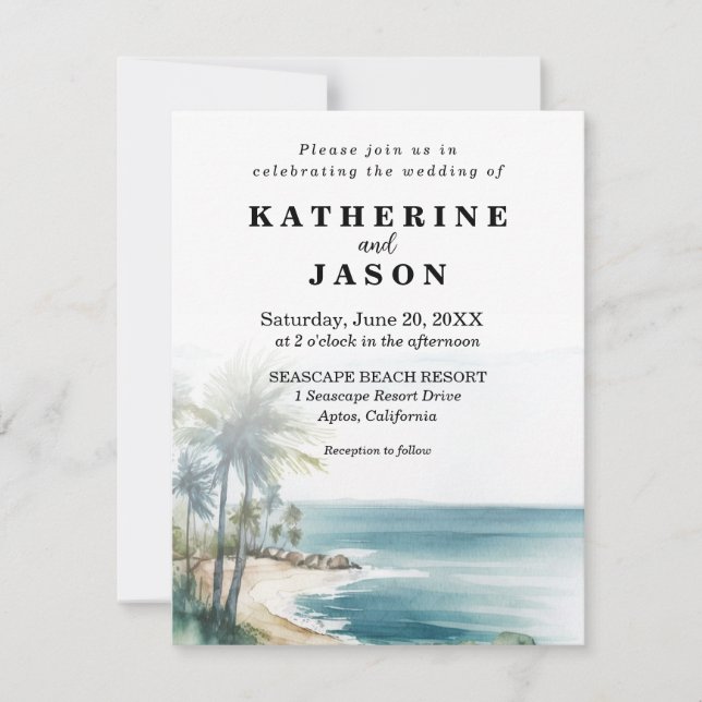 Invitación Boda acuático Aptos Beach de Santa Cruz (Anverso)