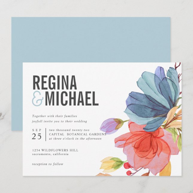 Invitación Boda acuático audaz y moderno (Anverso / Reverso)