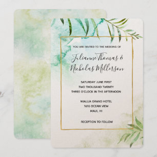 Invitación Boda acuático de hojas tropicales Aqua