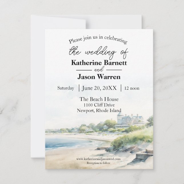 Invitación Boda acuático de la playa de Newport Rhode Island (Anverso)