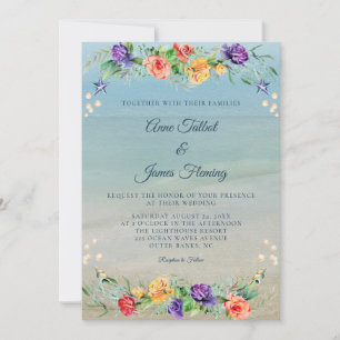 Invitación Boda acuático de la playa Ocean Floral