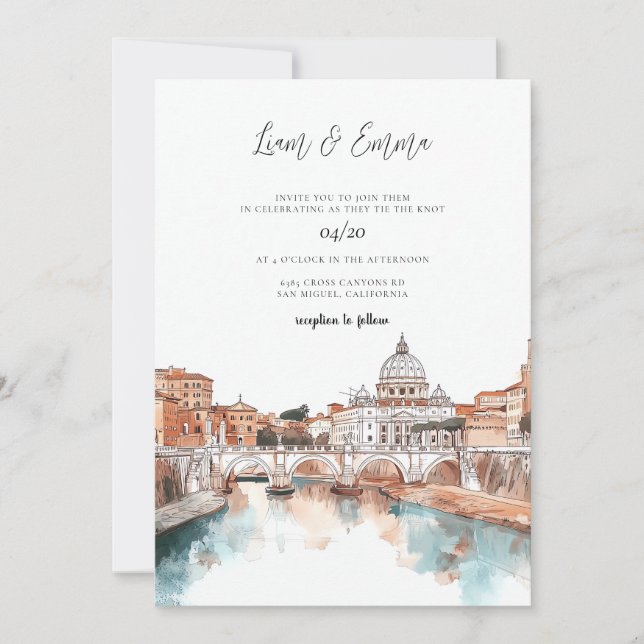 Invitación Boda acuático de Roma Italia (Anverso)