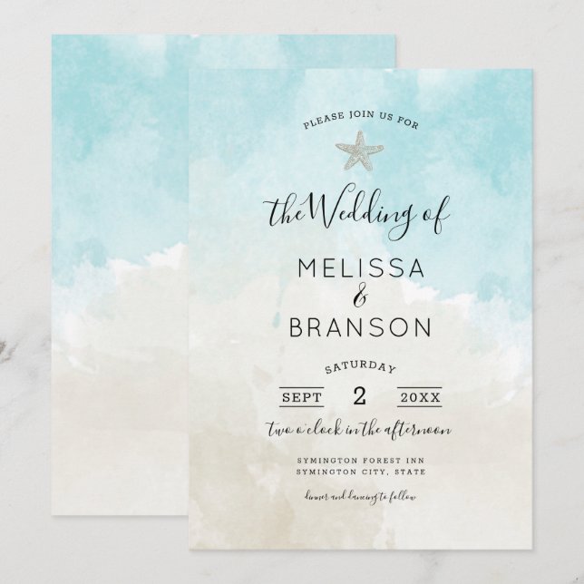 Invitación Boda acuático de Starfish Beach (Anverso / Reverso)