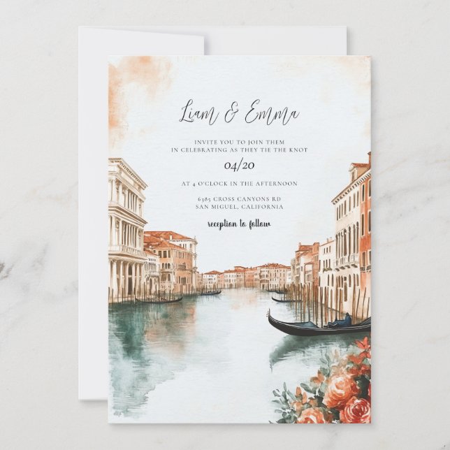 Invitación Boda acuático de Venecia Italia (Anverso)