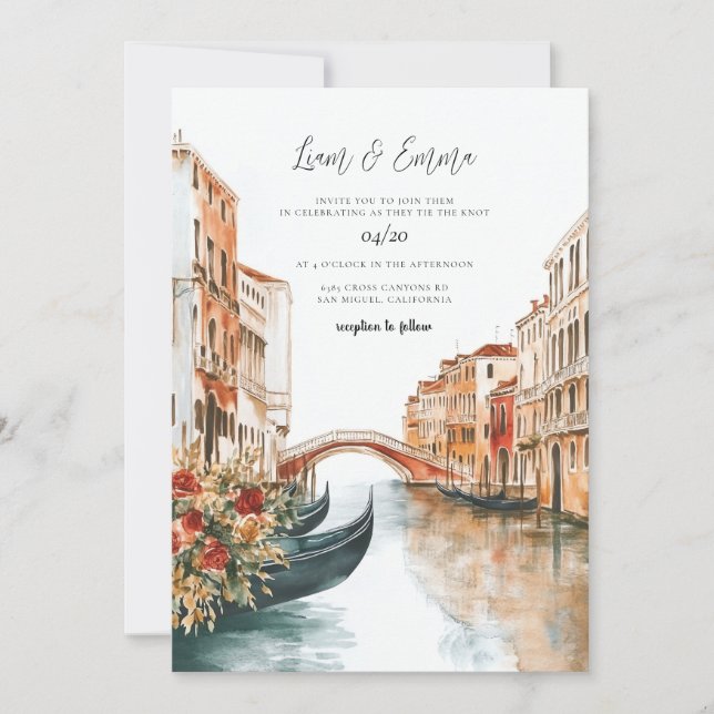 Invitación Boda acuático de Venecia Italia (Anverso)