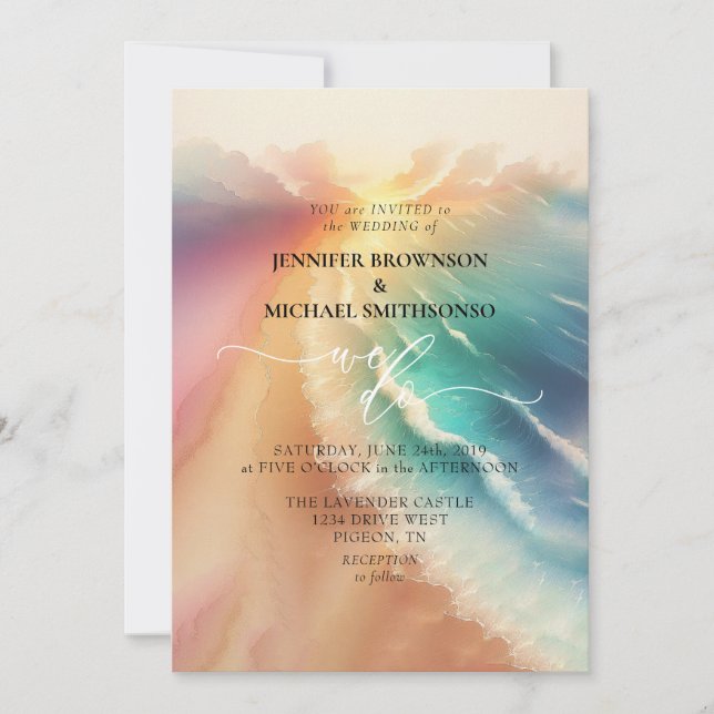 Invitación Boda acuático de verano de Pink Sea Beach (Anverso)