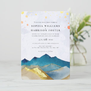 Invitación Boda acuático moderno Blue Gold Mountain