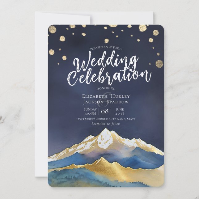 Invitación Boda acuático moderno Blue Gold Mountain (Anverso)