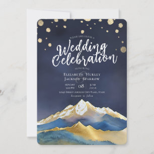 Invitación Boda acuático moderno Blue Gold Mountain