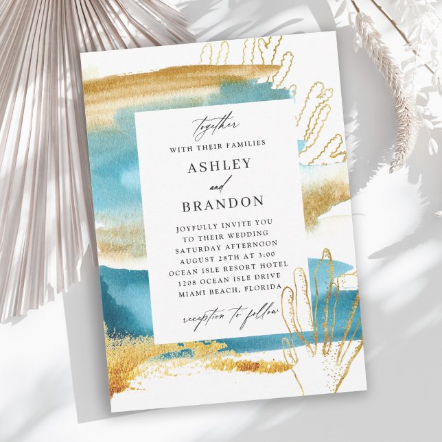 Invitación Boda acuático moderno de mar y arena (Available as printed or digital download for your convenience!)