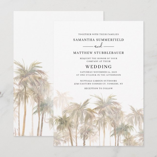 Invitación Boda acuático moderno de palmeras costeras (Anverso / Reverso)
