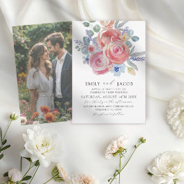 Invitación Boda acuático moderno de rosas y eucalipto
