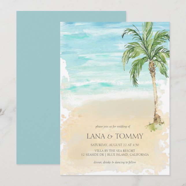 Invitación Boda acuático Palm Beach Tropical (Anverso / Reverso)