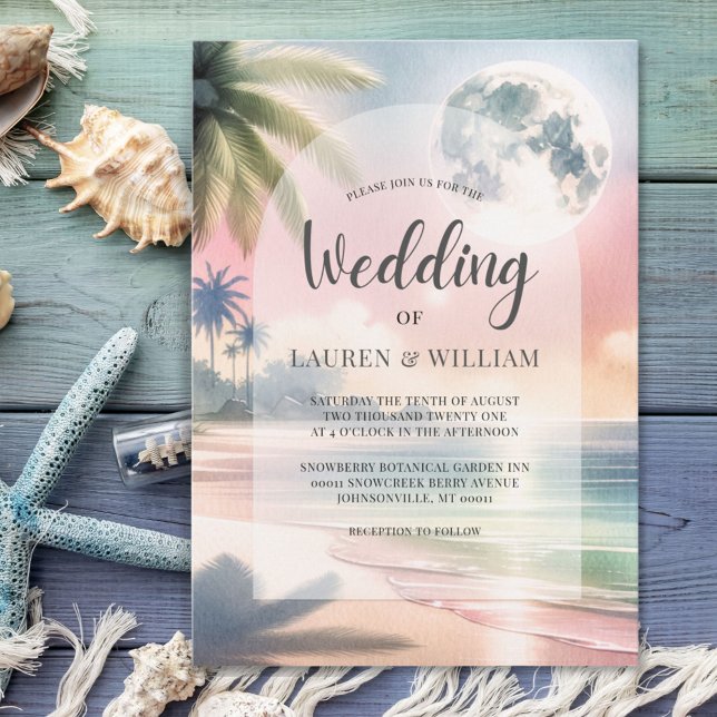 Invitación Boda acuático tropical de palmeras de playa (Subido por el creador)