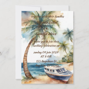 Invitación boda acuático tropical de palmeras de playa de ver
