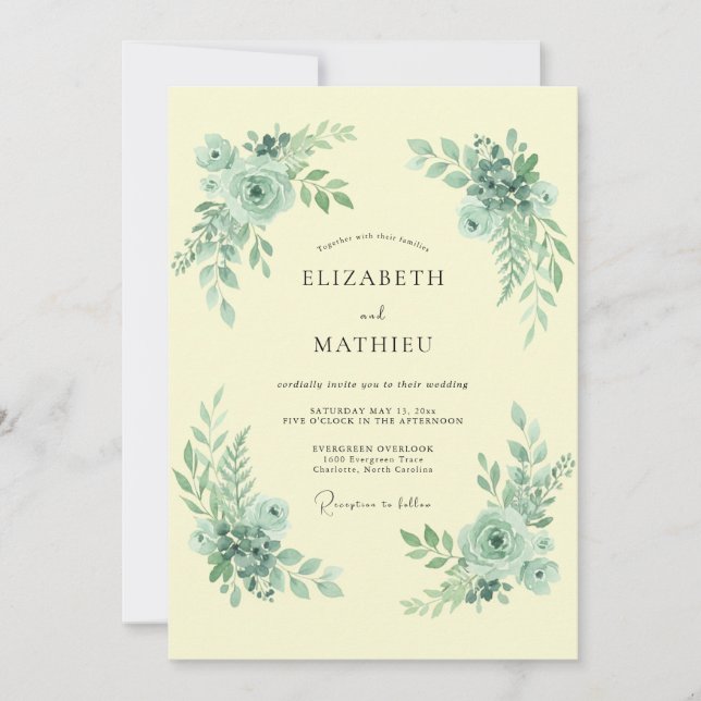 Invitación Boda aérea de primavera en amarillo pálido (Anverso)