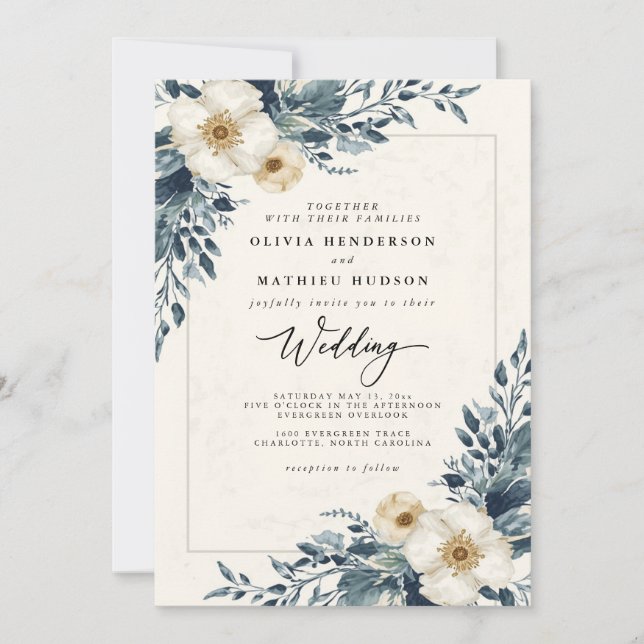 Invitación Boda afable Verde azulado de advenimiento (Anverso)