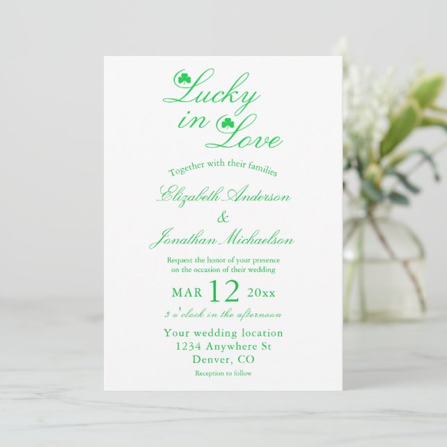Invitación Boda Afortunado En El Amor (Anverso de pie)